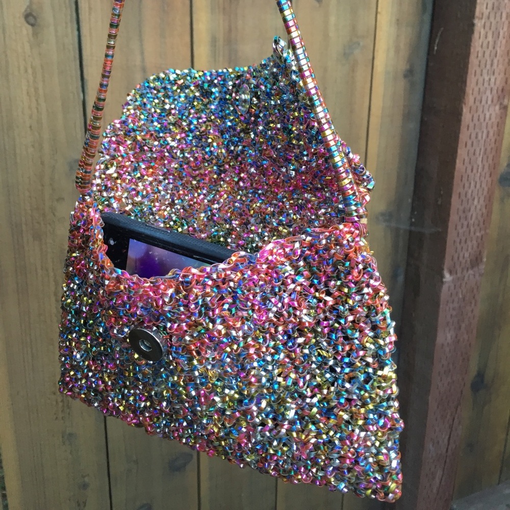 recycled handmade cocktail clutch -fits big phone